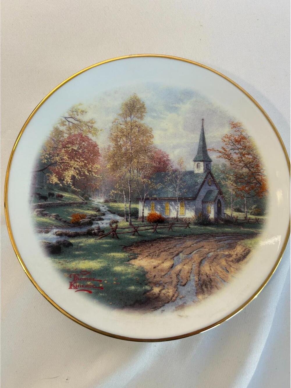 Thomas Kinkade 6" Collectible Plate Aspen Chapel Porcelain Plate Gold Trim
